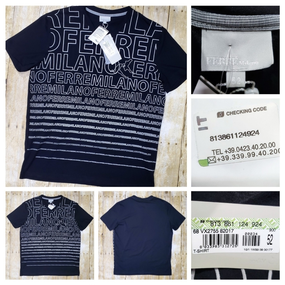 Ferre Milano T Shirt Men's Size Euro 52 US L Black Brand New W Tags Ferré